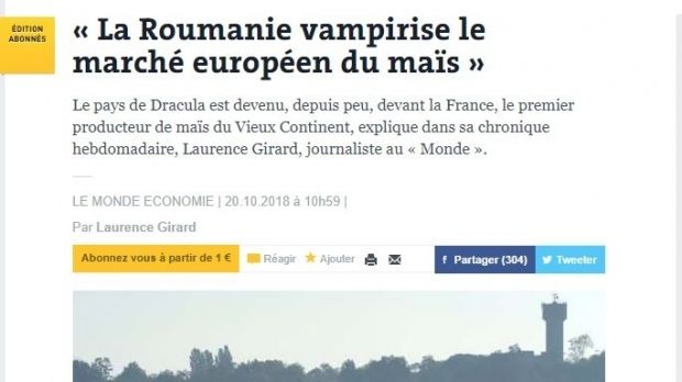 România, cel mai mare producător european de porumb. Le Monde scrie: România vampirizează piaţa europeană