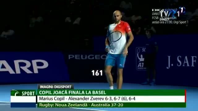 Marius Copil, în finala turneului de la Basel, după victoria în trei seturi cu Alexander Zverev. Copil îl va întâlni pe Roger Federer