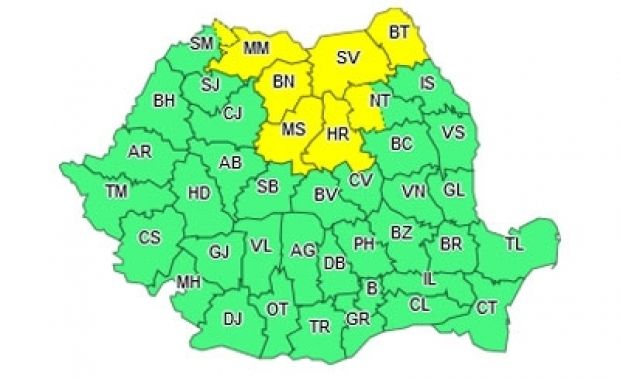Cod galben de ninsori însemnate în 8 judeţe din România. Vineri, intensificări ale vântului în sud şi centru