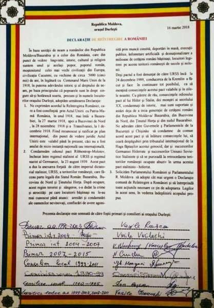 Oraşul Durleşti a votat Declaraţia de Unire cu România