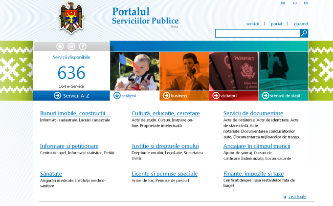 Pe pagina E-servicii sunt disponibile 635 de fişe de servicii publice 