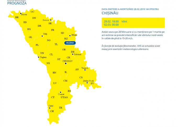 Cod galben de vânt pentru tot teritoriul Republicii Moldova. Riscuri şi recomandări