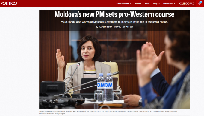 Maia Sandu, interviu pentru Politico: Suntem conştienţi de interesele Moscovei în regiune