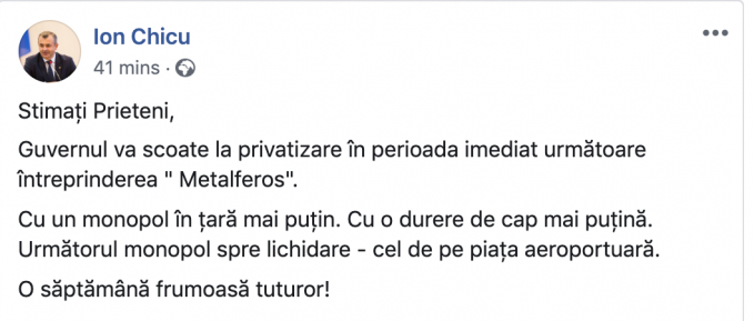 Deputatul Alaiba îi răspunde premierului: Prin privatizarea Metalferos, monopolul nu dispare. El trece din proprietate publică în proprietate privată