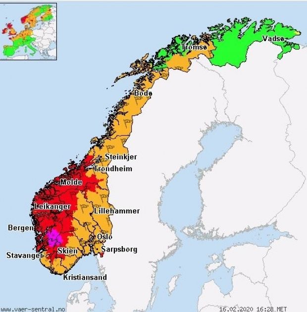 Atenţionare de călătorie în Norvegia, unde autorităţile au emis Cod roşu, portocaliu şi galben de viscol şi zăpadă