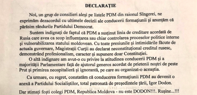 DOC. Un grup de consilieri din raionul Sângerei, aleşi pe listele PD, aderă la Pro Moldova