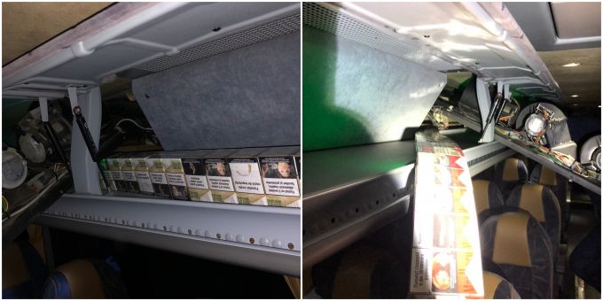 Zeci de mii de ţigări, ascunse în sistemul de ventilaţie al unui autocar ce intenţiona să iasă din R. Moldova