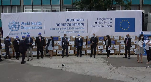 VIDEO. Ceremonia de transmitere a ajutorului umanitar oferit R. Moldova de către UE şi OMS, în contextul combaterii pandemiei de COVID-19