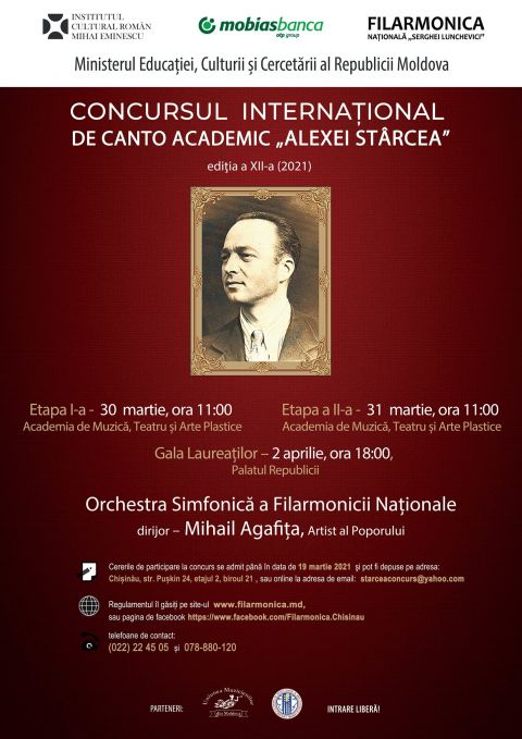 Institutul Cultural Român “Mihai Eminescu” la Chişinău sprijină organizarea ediţiei a XII-a a Concursului Internaţional de Canto Academic „Alexei Stârcea”